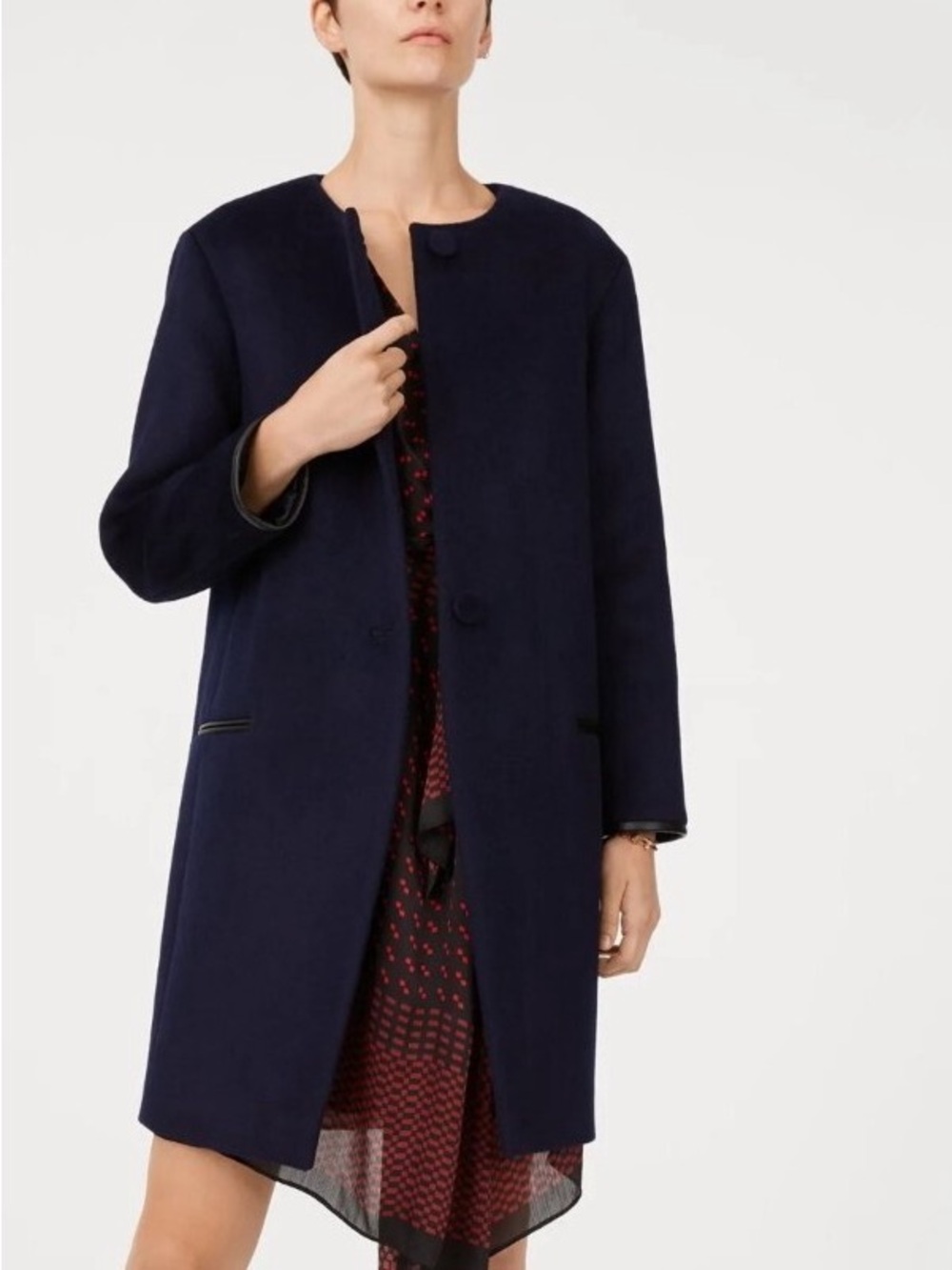 J.CREW DOUBLE CLOTH NAVY BLUE COLLARLESS COAT JACKET
